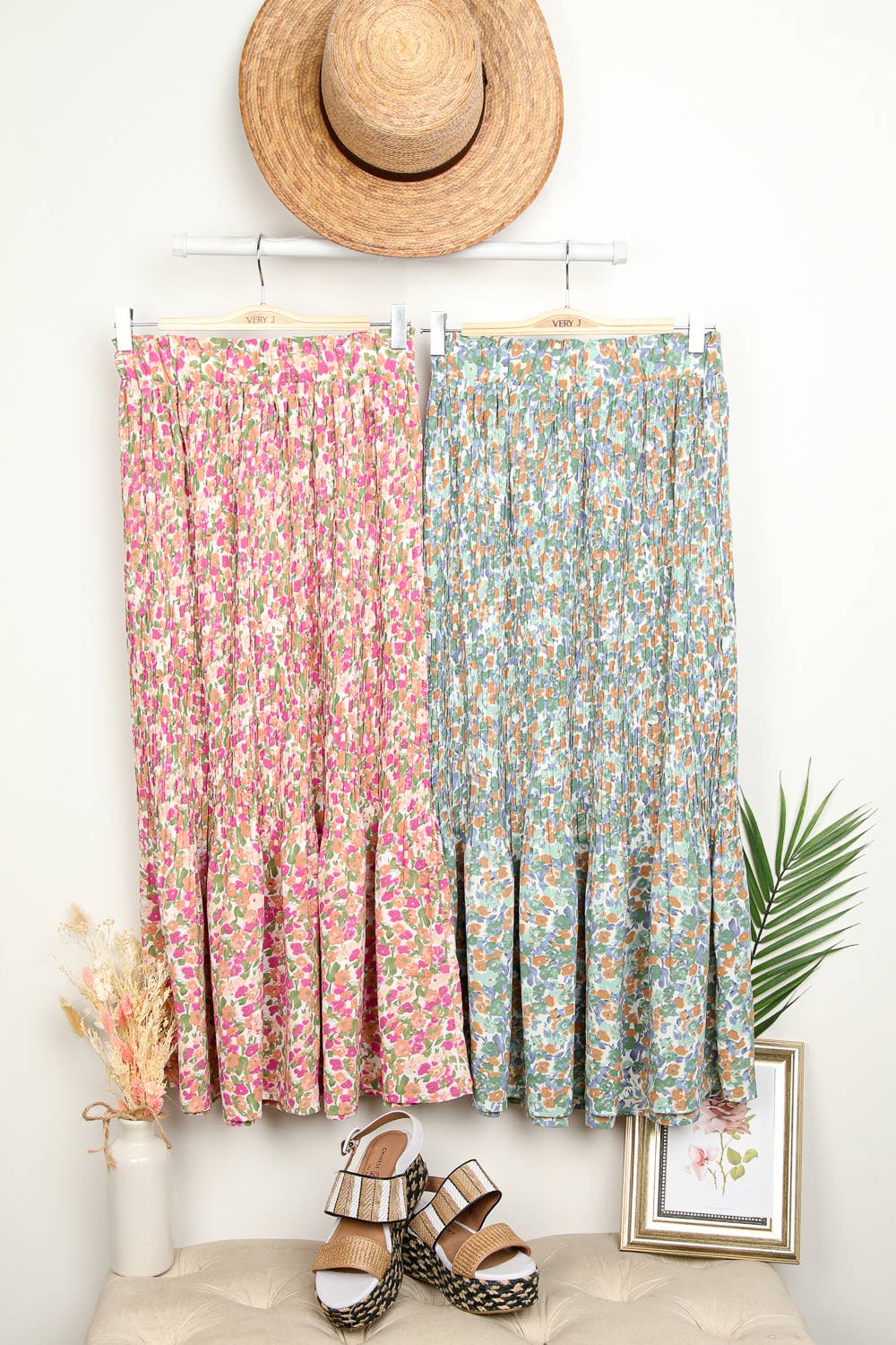Sage Multi Color Floral Pleated Mini Skirt