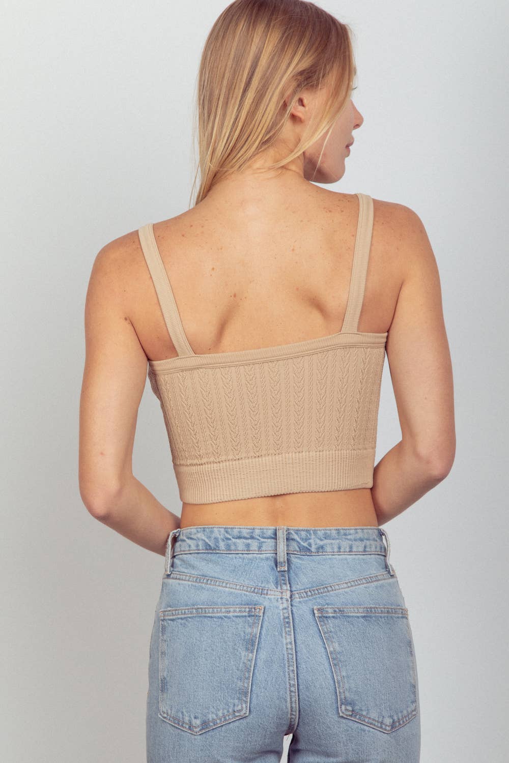 Nude Cable Ribbed Fitted Crop Knit Tank Top