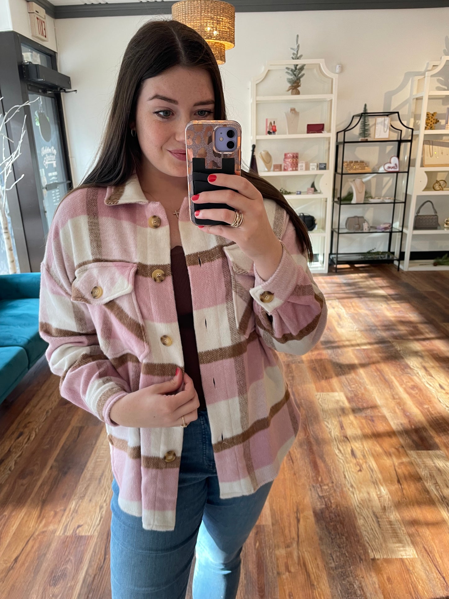 Pink and Taupe Plaid Shacket