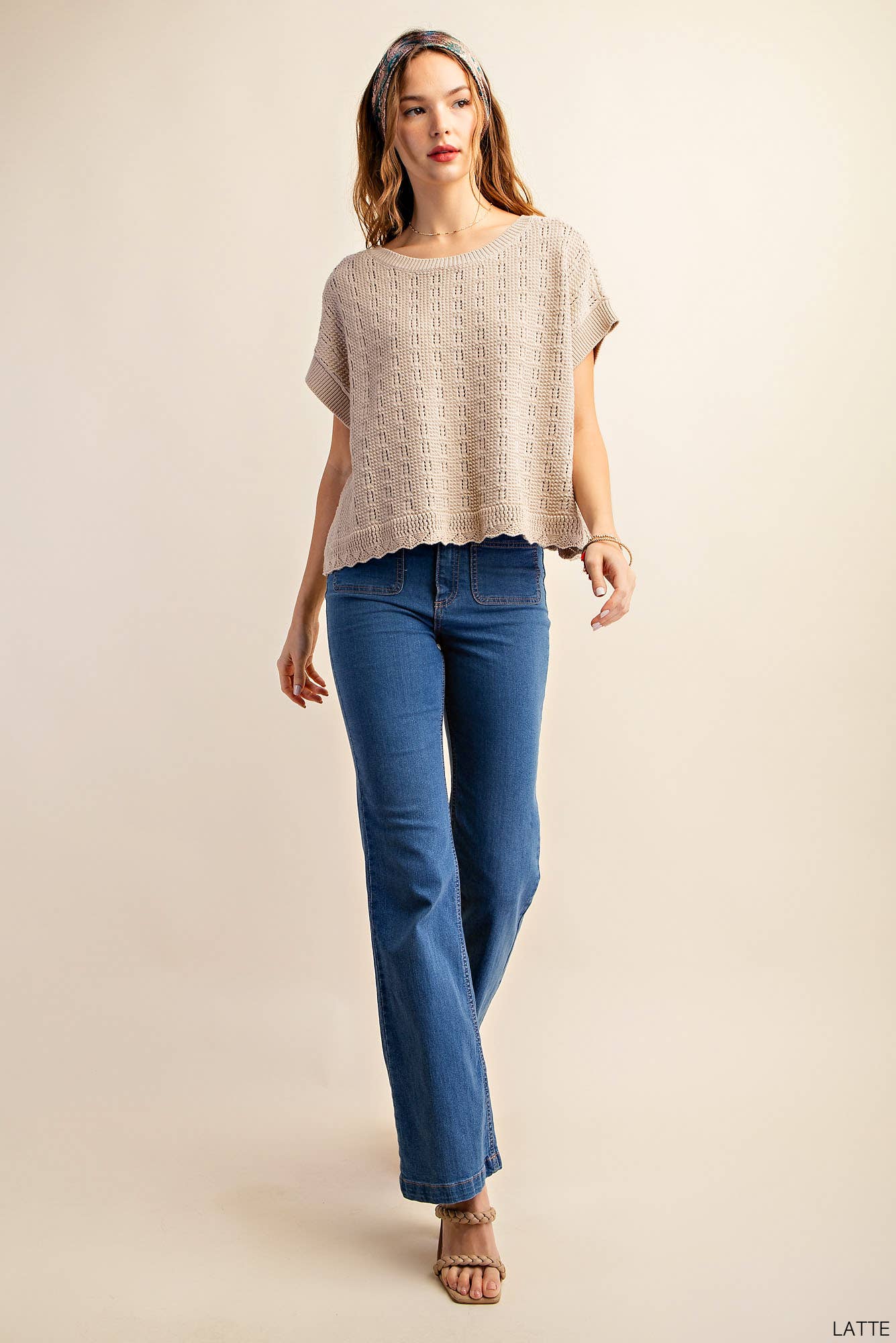 LATTE COTTON THREAD TEXTURE RELAX FIT SWEATER TOP