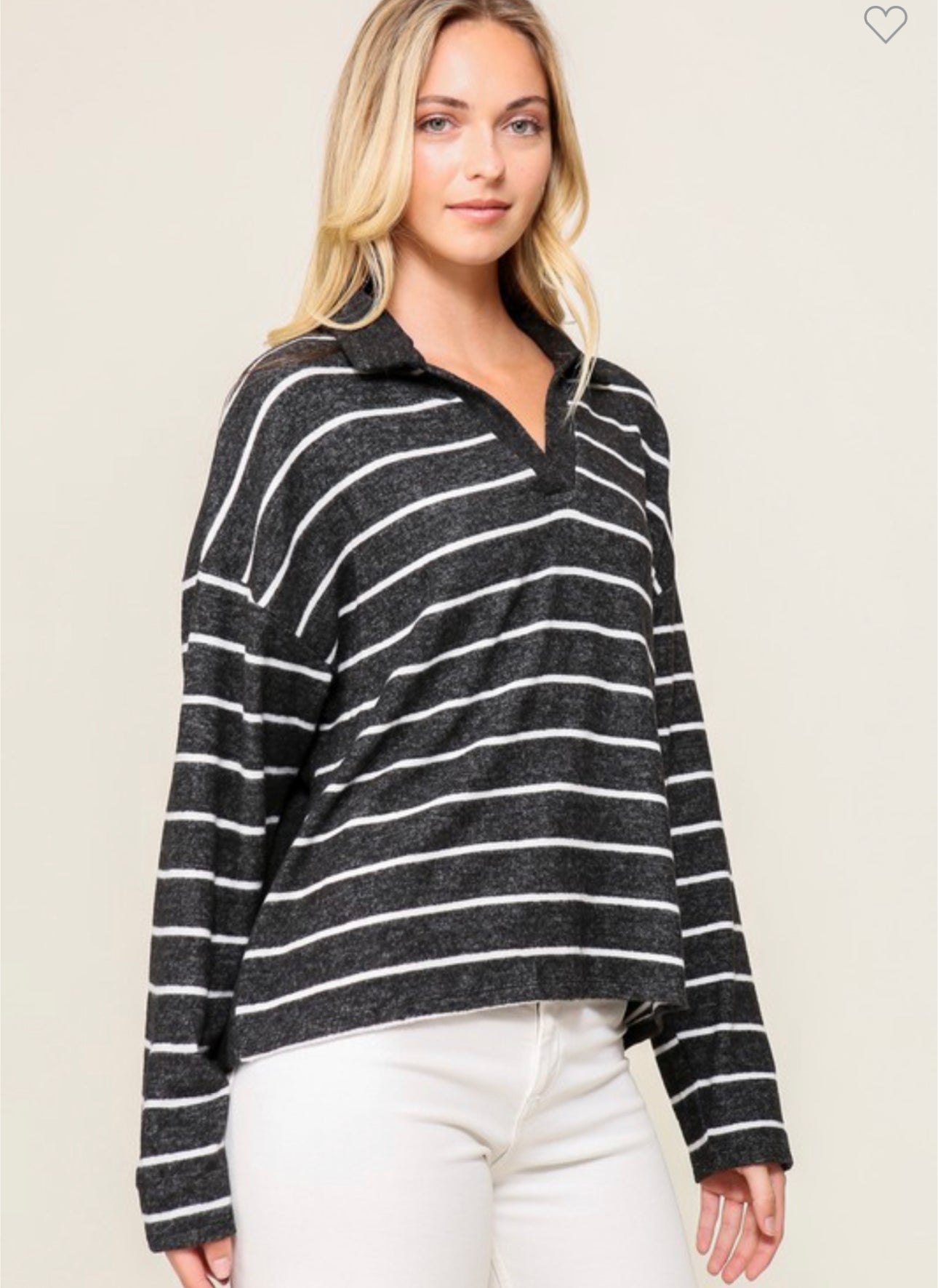 Black and Ivory Stripe Collar Top