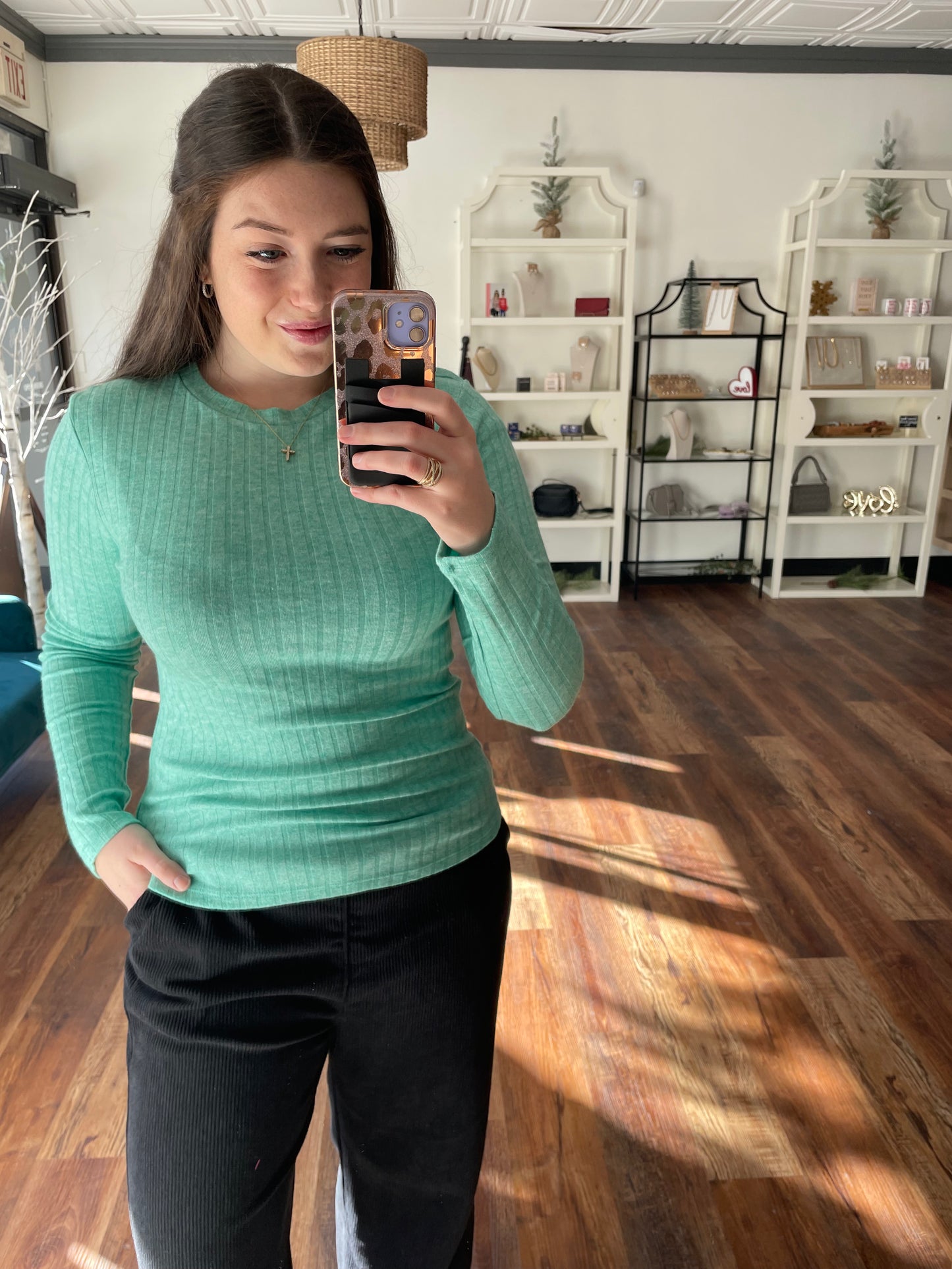 Mint Soft Ribbed Top