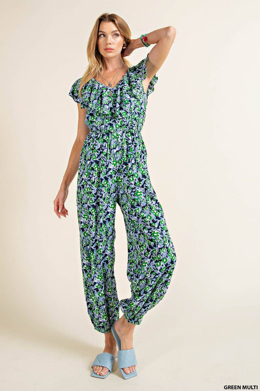 GREEN RAYON JUMPSUIT LINED WITH POCKET